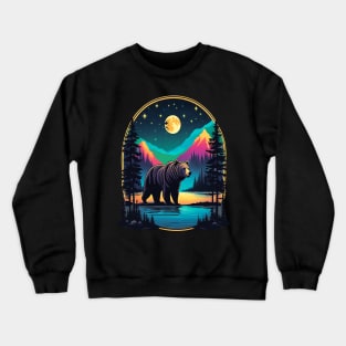 Grizzly Bear Standing Proud On A Lake With Starry Night Crewneck Sweatshirt